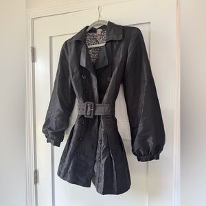 Kenar Women's Black Belted Rain Trench Jacket